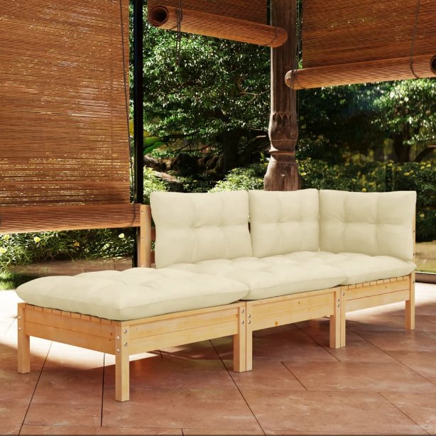 vidaXL 3pcs conjunto lounge de jardim c/ almofadões cinza pinho maciço