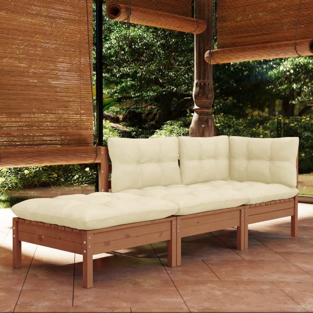 vidaXL 3pcs conjunto lounge de jardim c/ almofadões cinza pinho maciço