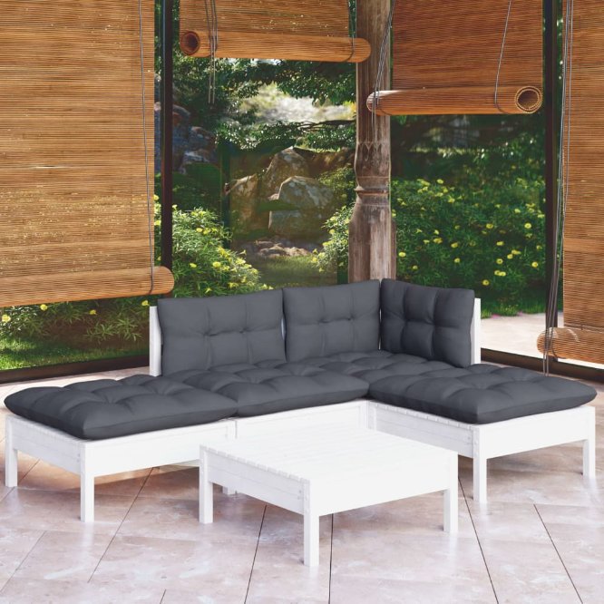 vidaXL 5 pcs conjunto lounge de jardim c/ almofadões cinzentos pinho
