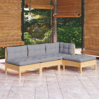 vidaXL 4 pcs conjunto lounge de jardim c/ almofadões cinza pinho