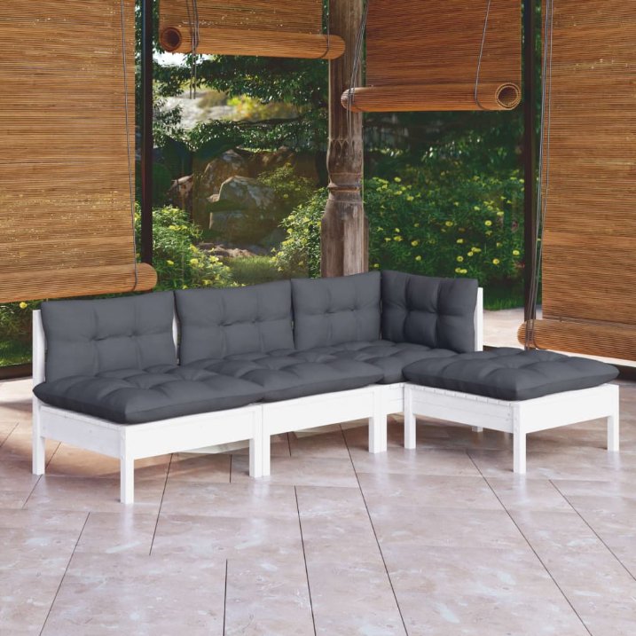 vidaXL 4 pcs conjunto lounge de jardim c/ almofadões cinza pinho