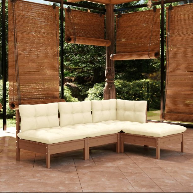 vidaXL 4 pcs conjunto lounge de jardim c/ almofadões cinza pinho