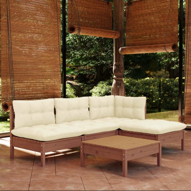 vidaXL 5 pcs conjunto lounge de jardim c/ almofadões cinzentos pinho