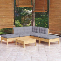 vidaXL 6 pcs conjunto lounge de jardim c/ almofadões cinza pinho