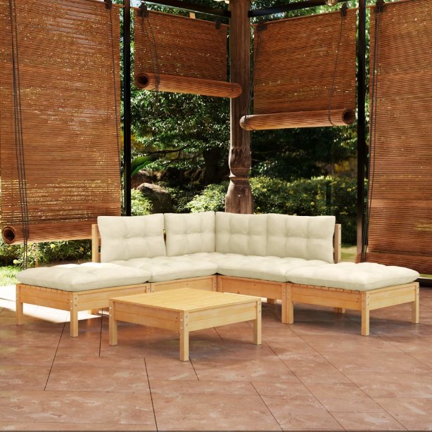 vidaXL 6 pcs conjunto lounge de jardim c/ almofadões cinza pinho
