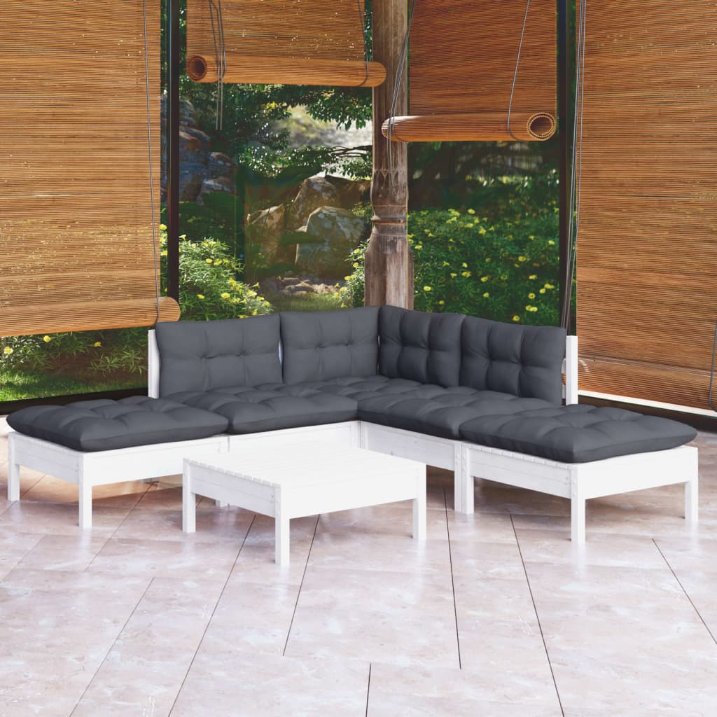 vidaXL 6 pcs conjunto lounge de jardim c/ almofadões cinza pinho