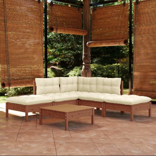 vidaXL 6 pcs conjunto lounge de jardim c/ almofadões cinza pinho