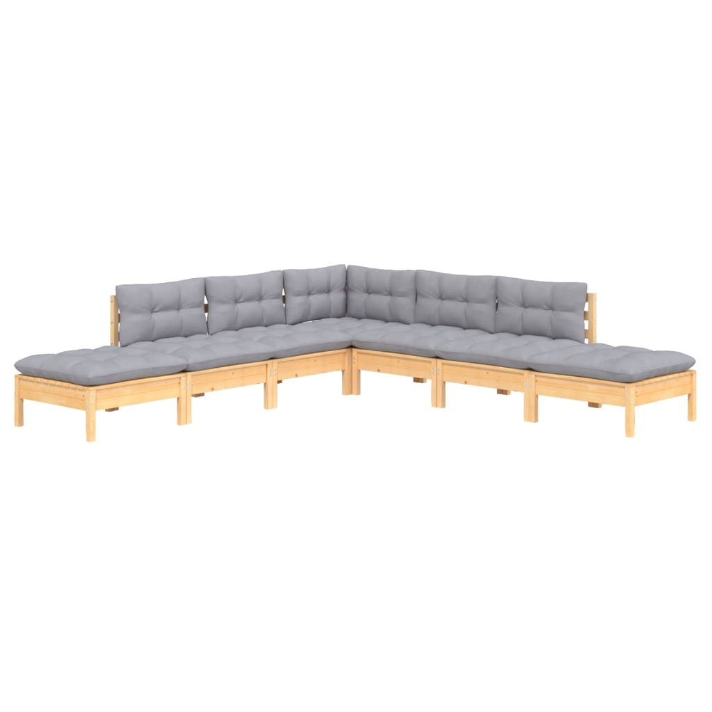 vidaXL 7 pcs conjunto lounge de jardim c/ almofadões cinza pinho
