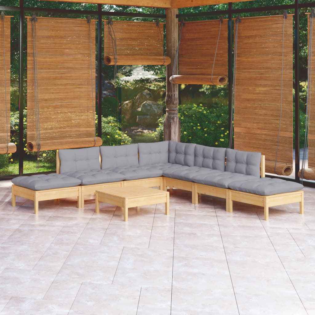 vidaXL 8 pcs conjunto lounge de jardim c/ almofadões cinza pinho