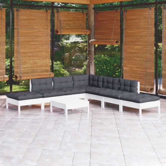 vidaXL 8 pcs conjunto lounge de jardim c/ almofadões cinza pinho