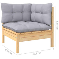 vidaXL 5 pcs conjunto lounge de jardim c/ almofadões cinzentos pinho
