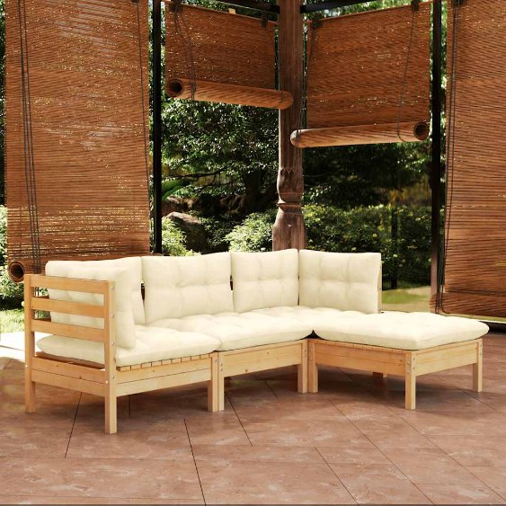 vidaXL 4 pcs conjunto lounge de jardim c/ almofadões cinzentos pinho
