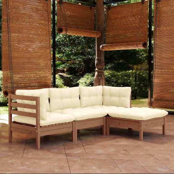 vidaXL 4 pcs conjunto lounge de jardim c/ almofadões cinzentos pinho