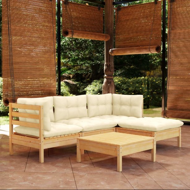 vidaXL 5 pcs conjunto lounge de jardim c/ almofadões cinza pinho