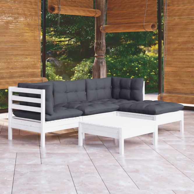 vidaXL 5 pcs conjunto lounge de jardim c/ almofadões cinza pinho