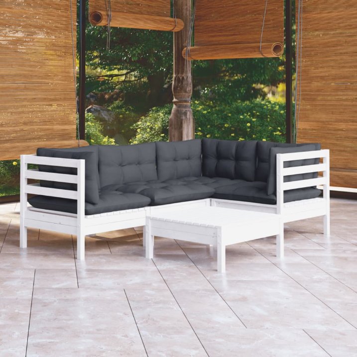 vidaXL 5 pcs conjunto lounge de jardim c/ almofadões cinza pinho