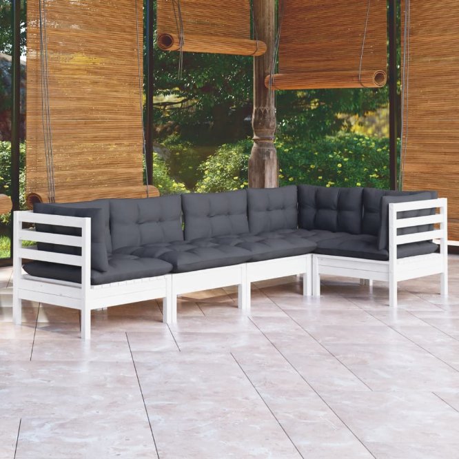 vidaXL 5 pcs conjunto lounge de jardim c/ almofadões cinza pinho
