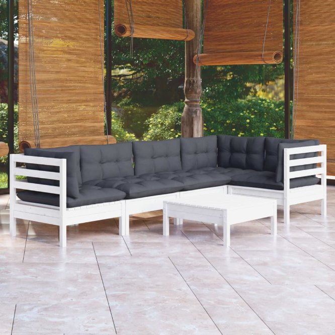 vidaXL 6 pcs conjunto lounge de jardim c/ almofadões cinza pinho