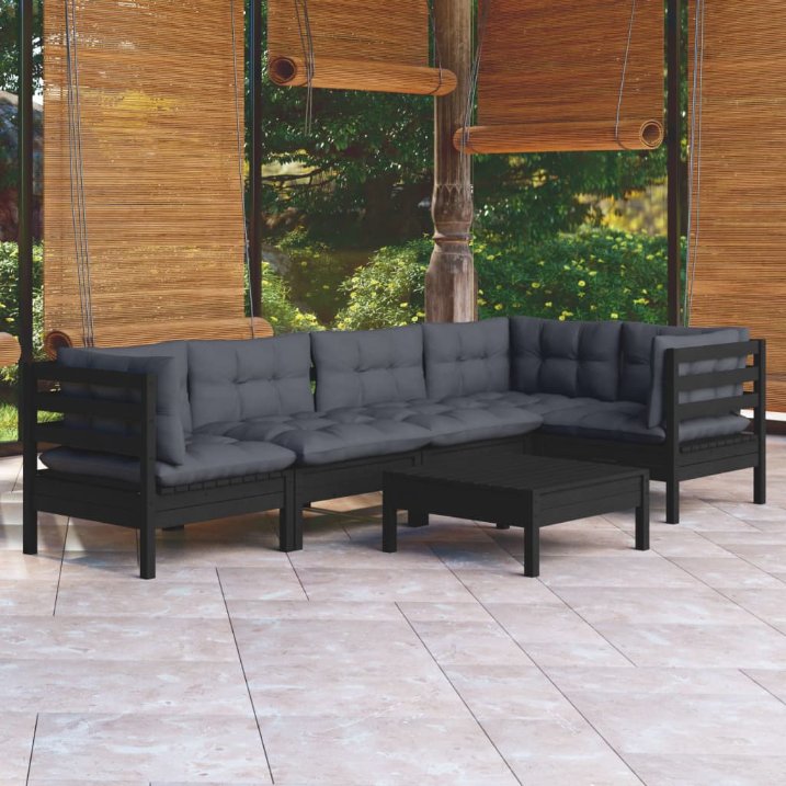 vidaXL 6 pcs conjunto lounge de jardim c/ almofadões cinza pinho
