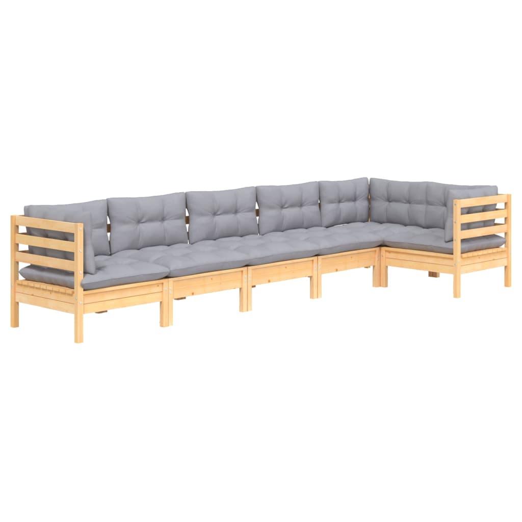 vidaXL 6 pcs conjunto lounge de jardim c/ almofadões cinza pinho