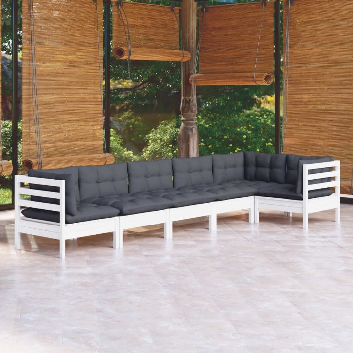 vidaXL 6 pcs conjunto lounge de jardim c/ almofadões cinza pinho