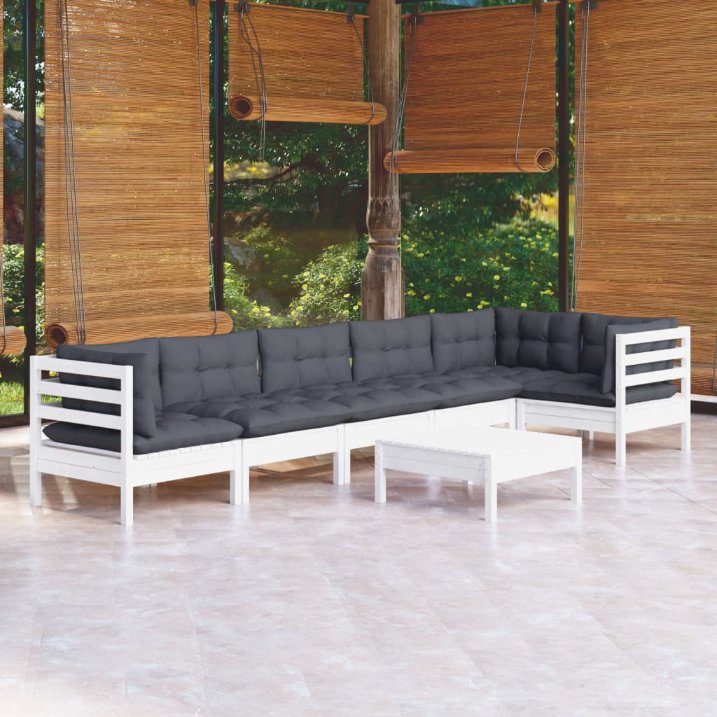 vidaXL 7 pcs conjunto lounge de jardim c/ almofadões cinza pinho