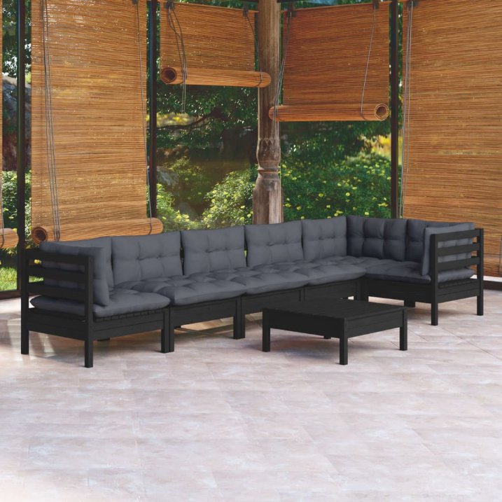 vidaXL 7 pcs conjunto lounge de jardim c/ almofadões cinza pinho