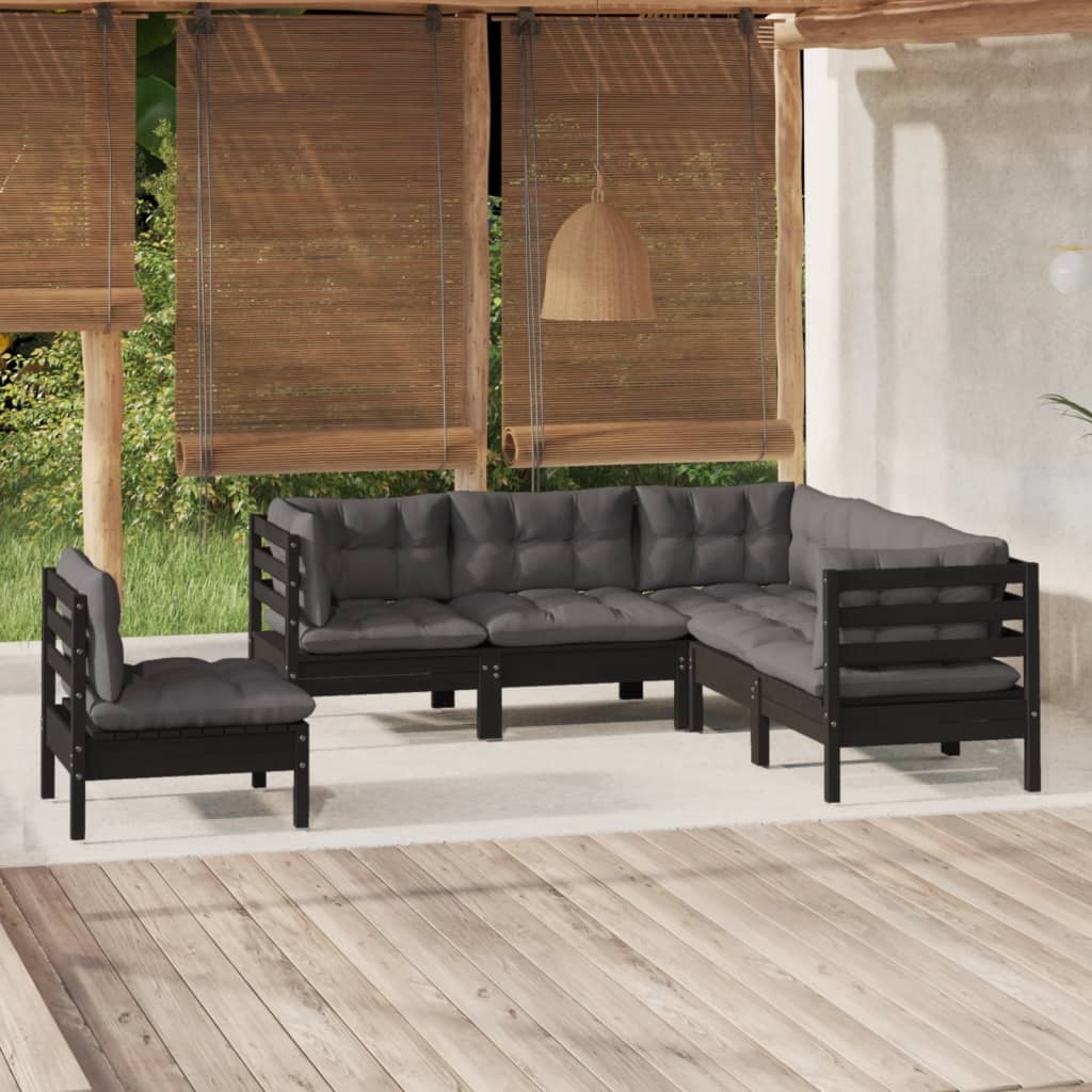 vidaXL 5 pcs conjunto lounge de jardim c/ almofadões cinza pinho