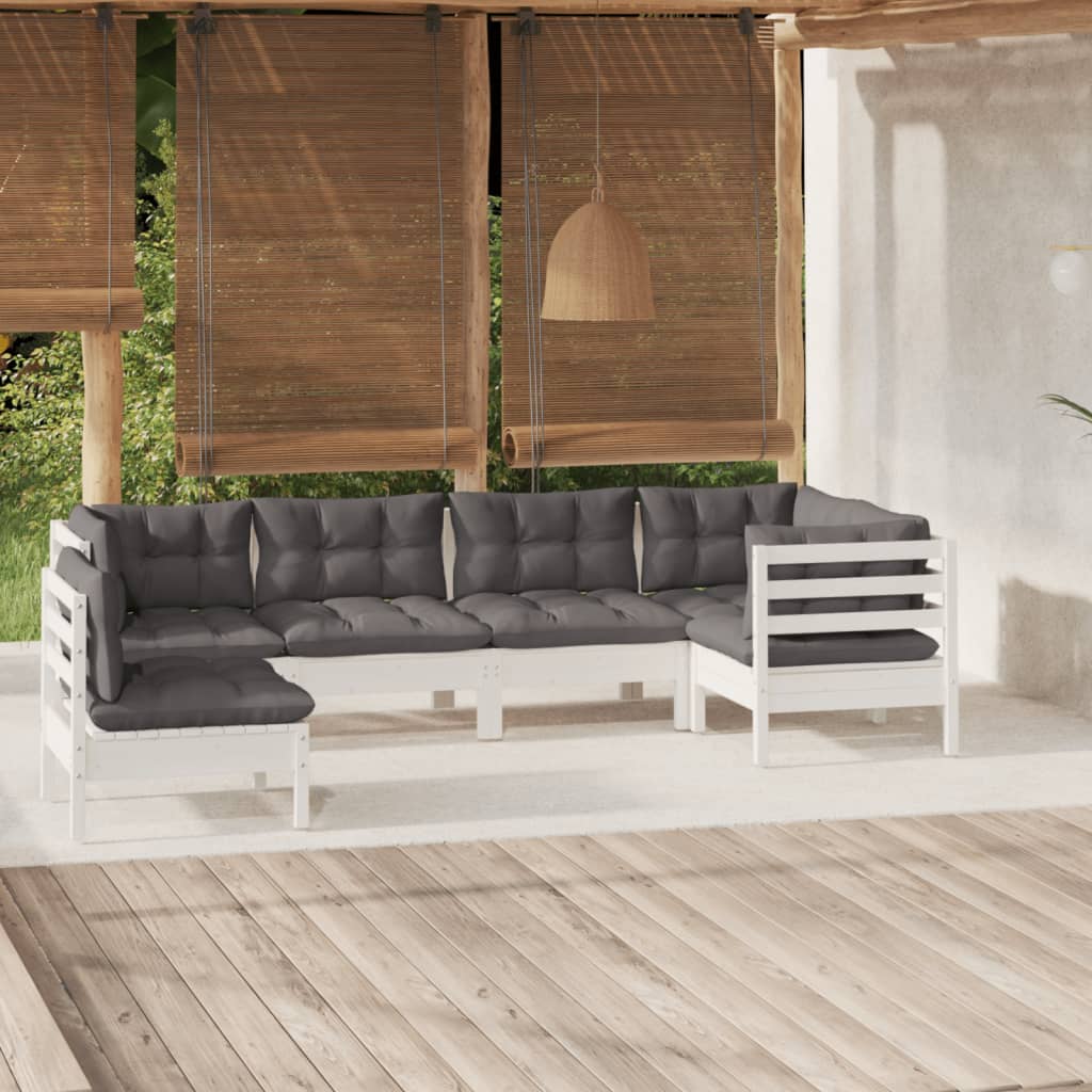 vidaXL 6 pcs conjunto lounge de jardim c/ almofadões cinza pinho