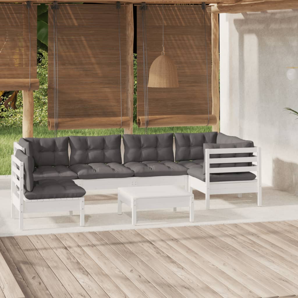 vidaXL 7 pcs conjunto lounge de jardim c/ almofadões cinza pinho