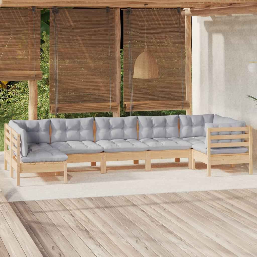 vidaXL 7 pcs conjunto lounge de jardim c/ almofadões cinza pinho