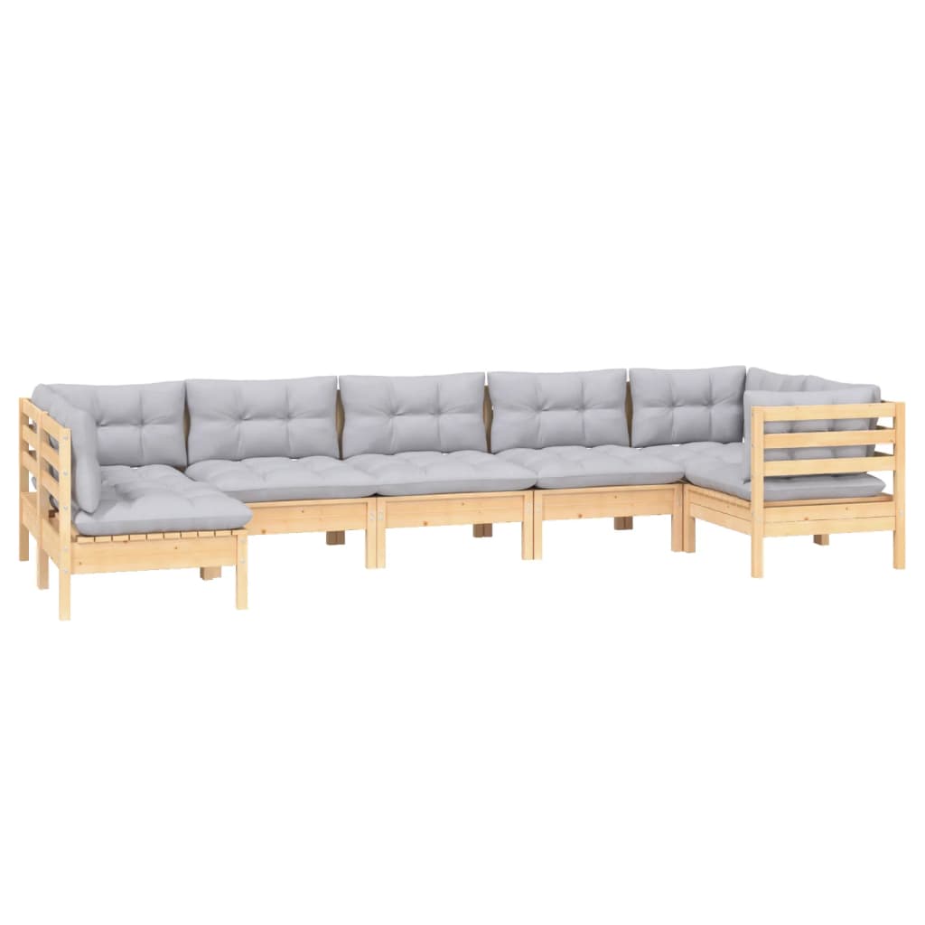 vidaXL 7 pcs conjunto lounge de jardim c/ almofadões cinza pinho
