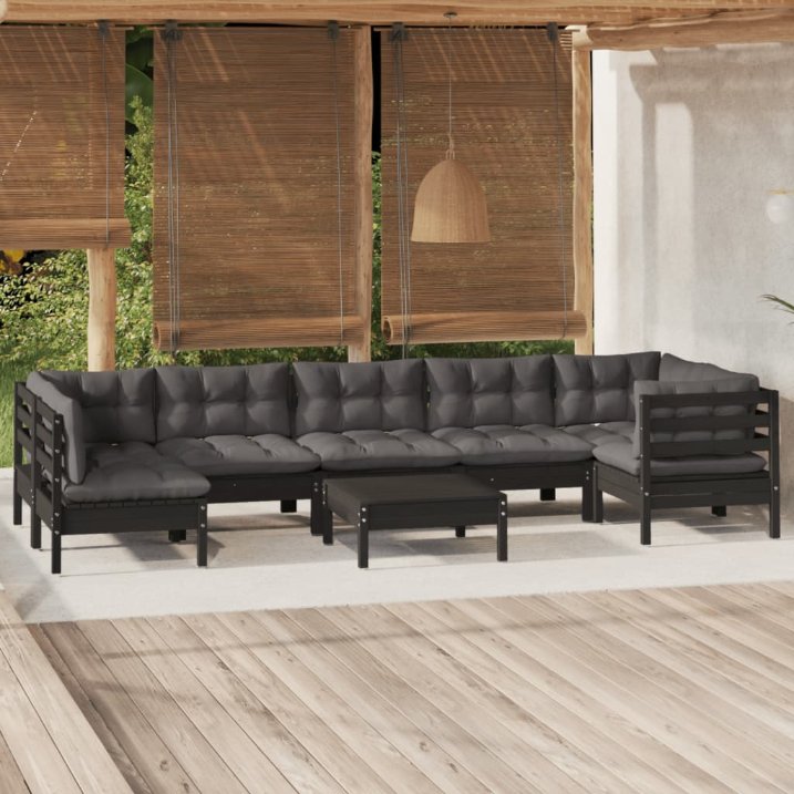 vidaXL 8 pcs conjunto lounge de jardim c/ almofadões cinza pinho