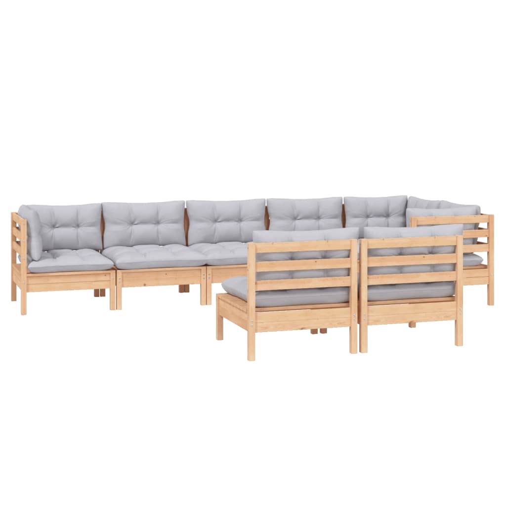 vidaXL 8 pcs conjunto lounge de jardim + almofadões cinza pinho maciço