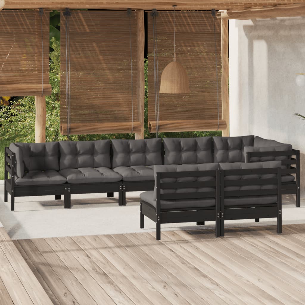 vidaXL 8 pcs conjunto lounge de jardim + almofadões cinza pinho maciço