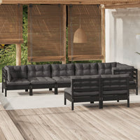 vidaXL 8 pcs conjunto lounge de jardim + almofadões cinza pinho maciço