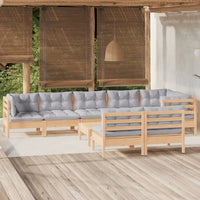 vidaXL 9 pcs conjunto lounge de jardim + almofadões cinza pinho maciço