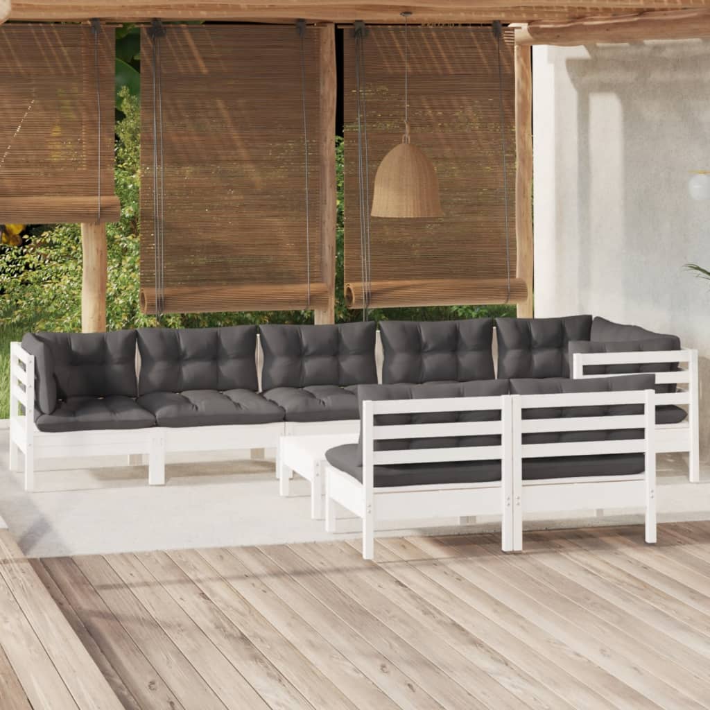 vidaXL 9 pcs conjunto lounge de jardim + almofadões cinza pinho maciço