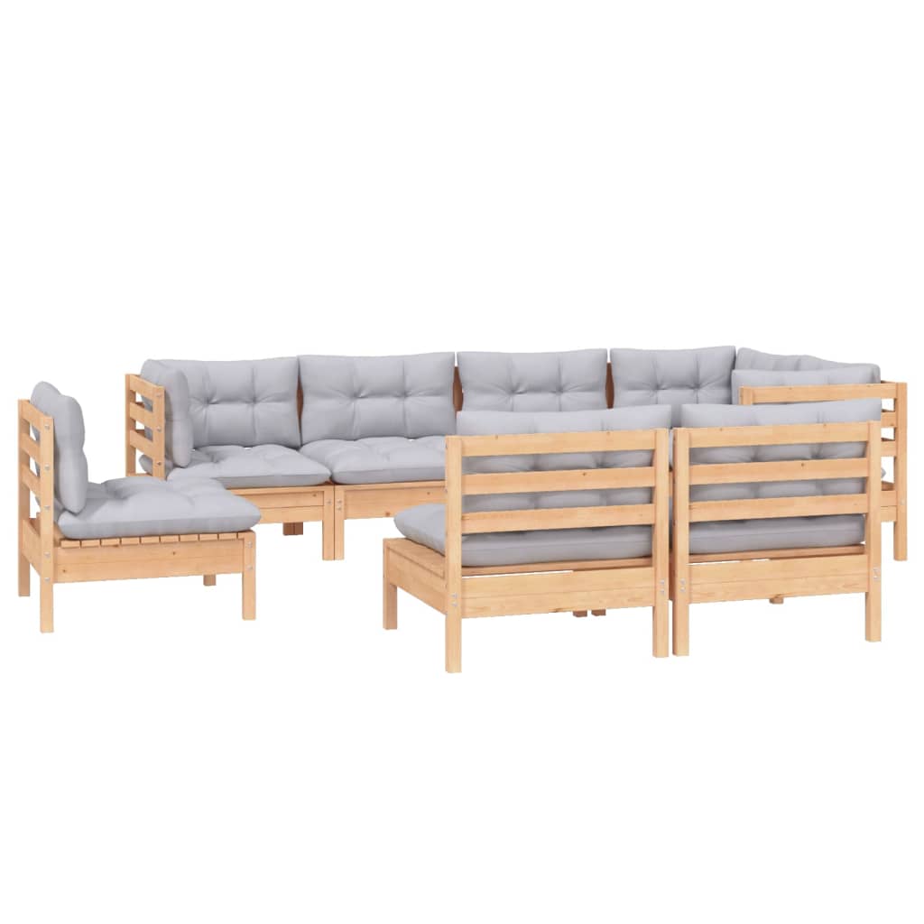 vidaXL 8 pcs conjunto lounge de jardim + almofadões cinza pinho maciço