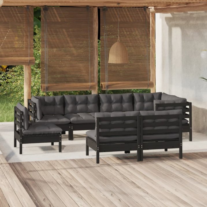 vidaXL 8 pcs conjunto lounge de jardim + almofadões cinza pinho maciço