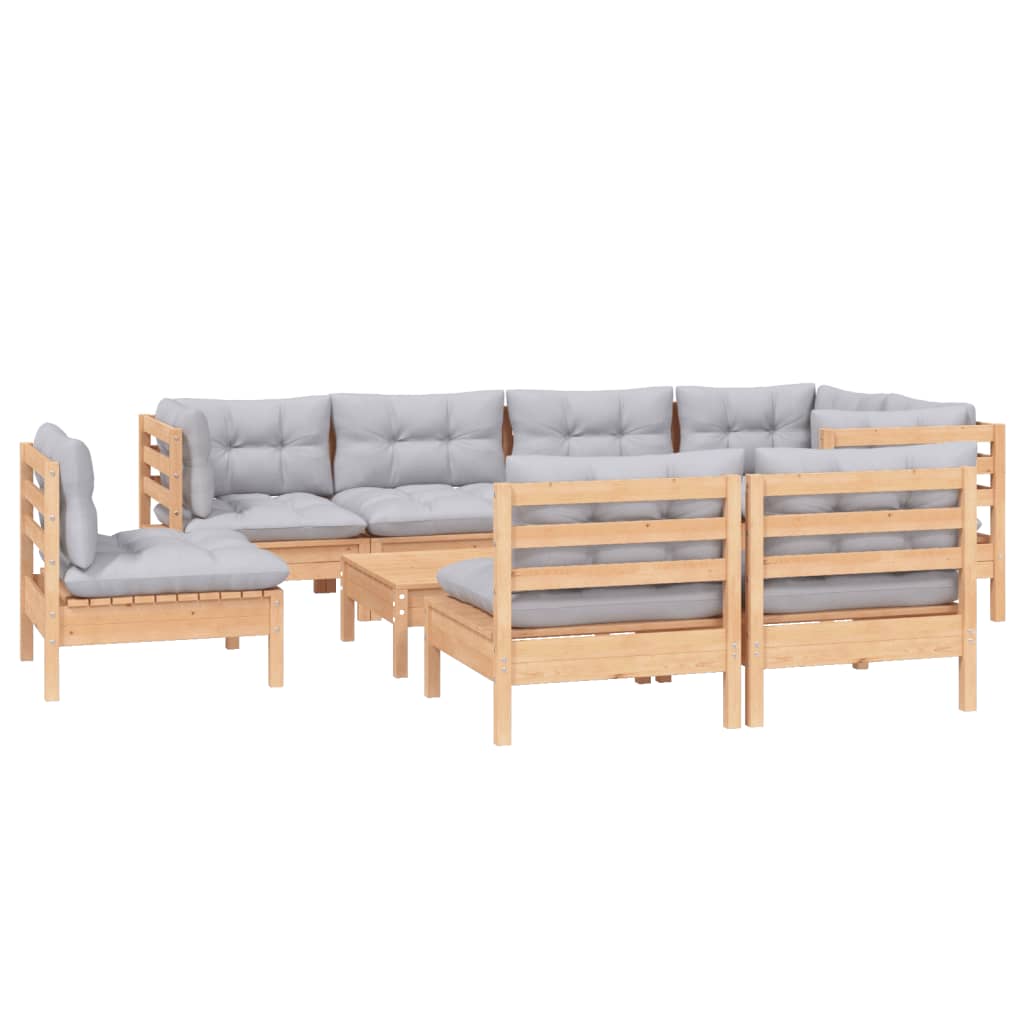 vidaXL 9 pcs conjunto lounge de jardim + almofadões cinza pinho maciço