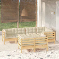 vidaXL 7 pcs conjunto lounge jardim c/ almofadões creme pinho maciço