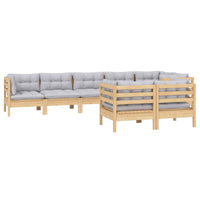 vidaXL 8 pcs conjunto lounge de jardim + almofadões cinza pinho maciço