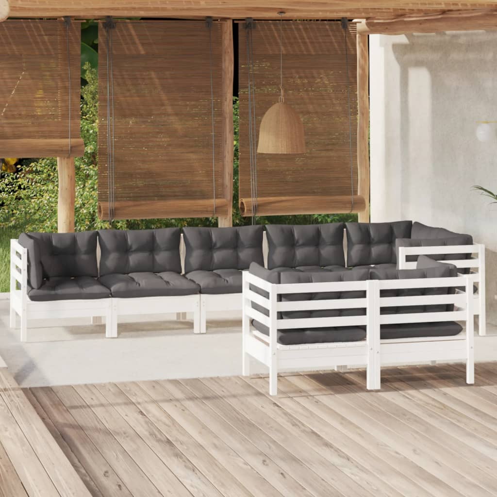 vidaXL 8 pcs conjunto lounge de jardim + almofadões cinza pinho maciço
