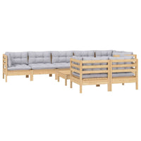 vidaXL 9 pcs conjunto lounge de jardim + almofadões cinza pinho maciço