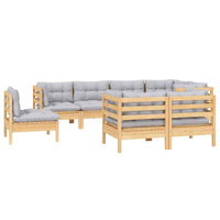 vidaXL 8 pcs conjunto lounge de jardim + almofadões cinza pinho maciço