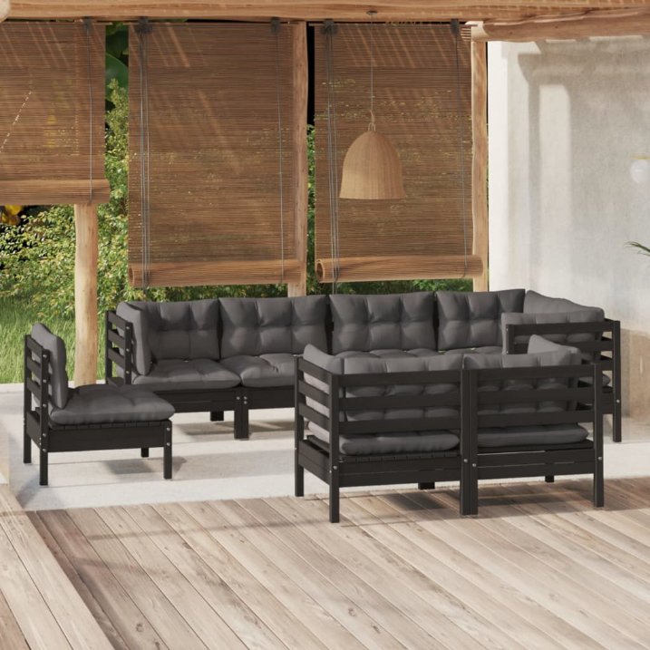 vidaXL 8 pcs conjunto lounge de jardim + almofadões cinza pinho maciço