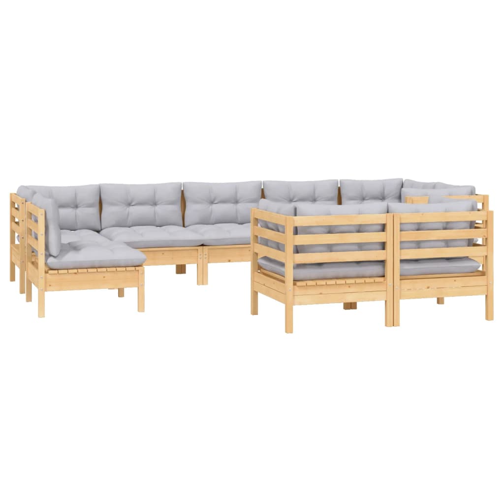 vidaXL 9 pcs conjunto lounge de jardim + almofadões cinza pinho maciço