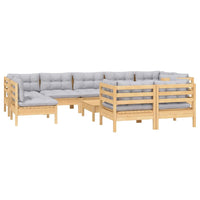 vidaXL 10pcs conjunto lounge de jardim + almofadões cinza pinho maciço