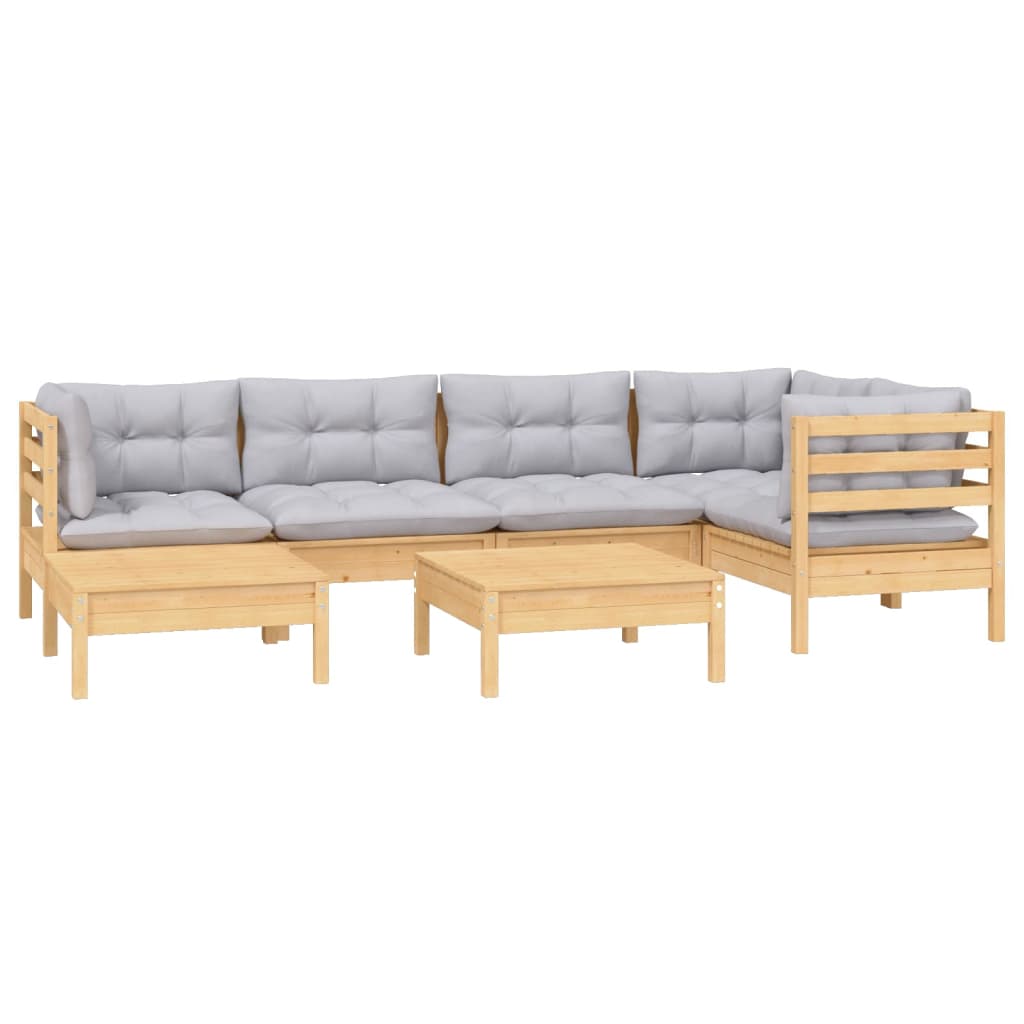 vidaXL 7 pcs conjunto lounge de jardim + almofadões cinza pinho maciço